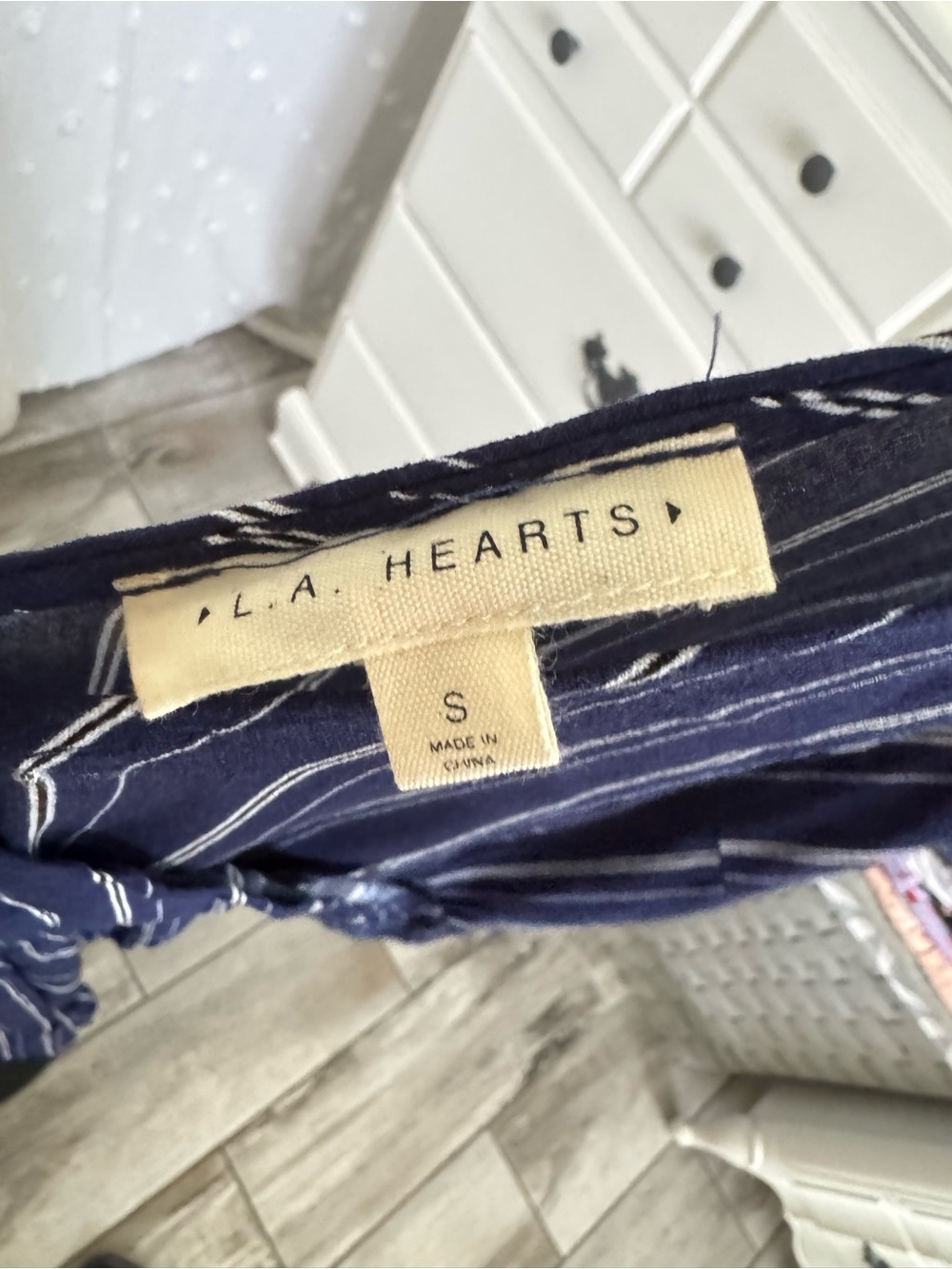 La Hearts Navy & White Striped V-Neck Spaghetti Strap Jumpsuit - Picture 5 of 5